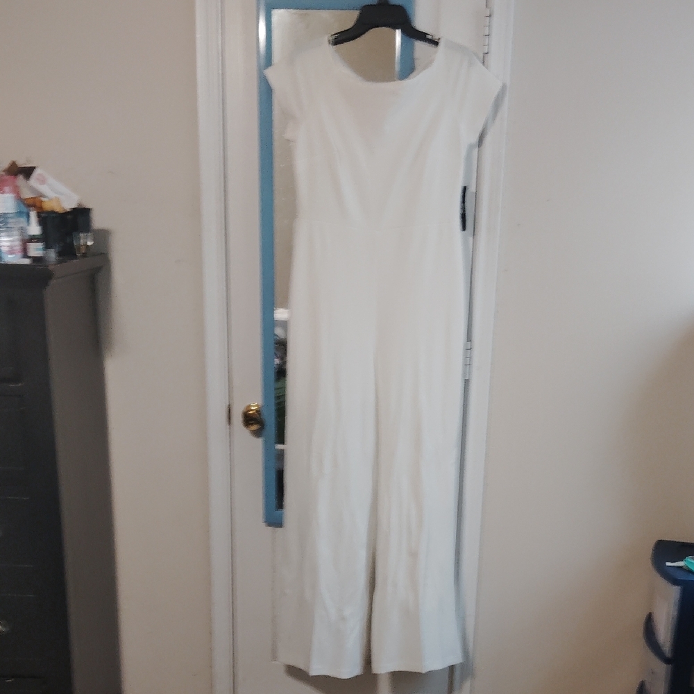 New York & Company Cream Wide-Leg Jumpsuit